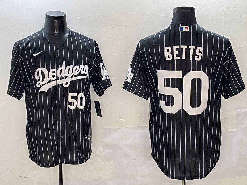 Men Los Angeles Dodgers #50 Betts Black Stripe Jointly Name 2025 Nike MLB Jersey style 7